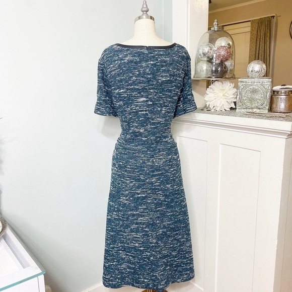 Talbots Tweed Knit Fit & Flare Dress Faux Leather Trim Green Multi Plus Size 22W - Picture 6 of 12